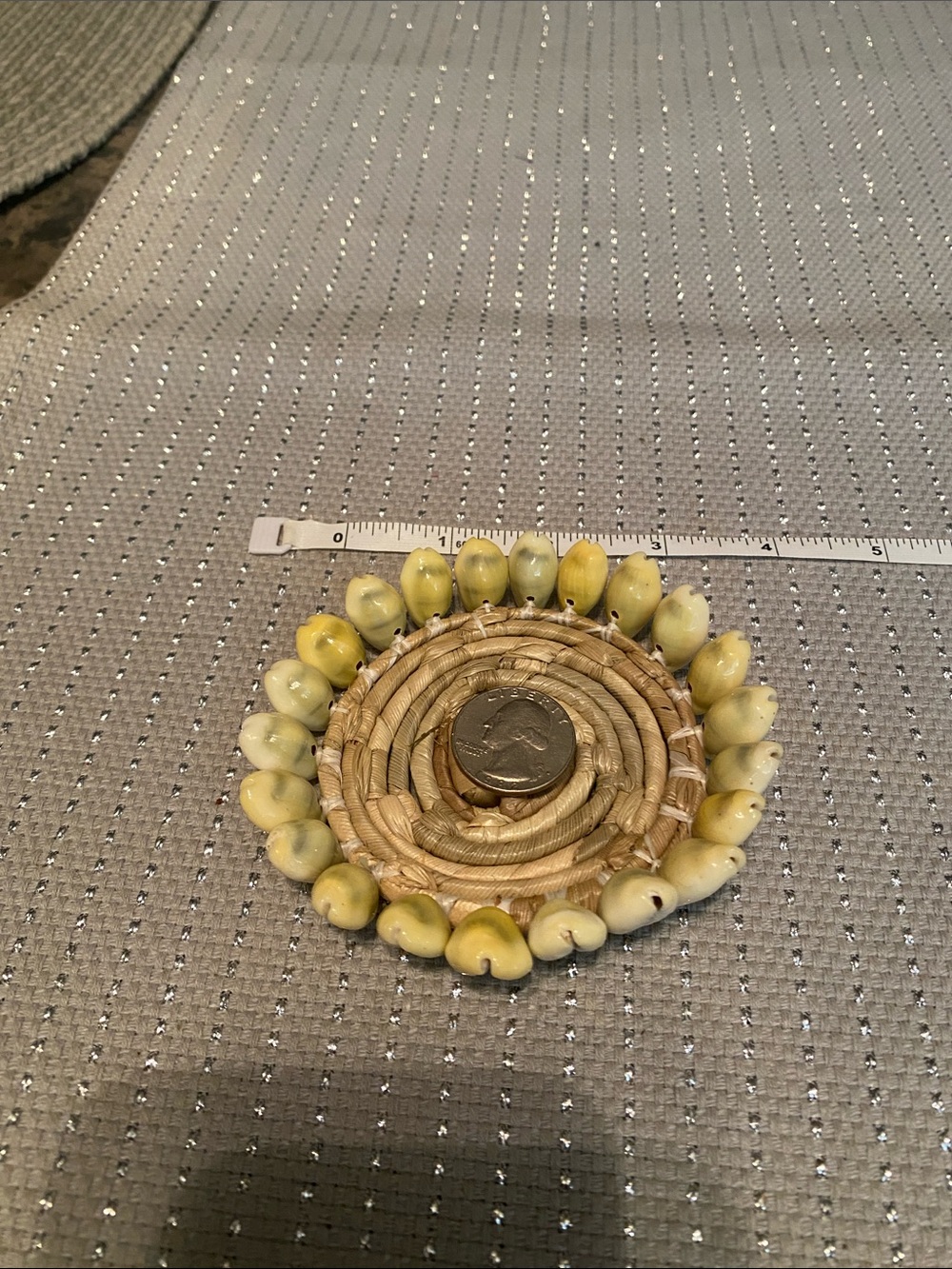 Yellow Bead Raffia Wrap Coaster/Trinket Holder